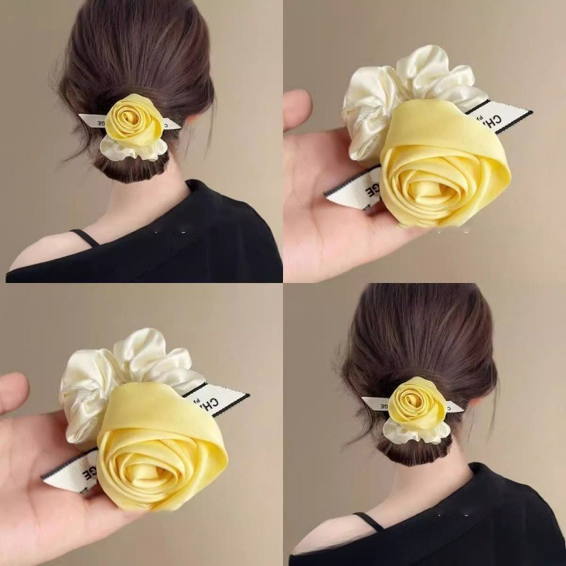 Ribbon Wired Satin - Satin Rose Flower Hair Scrunchie Letter