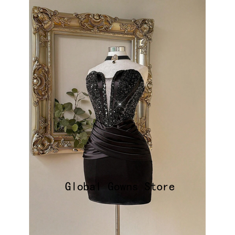 Ribbon Wired Satin - Elegant Luxurious Black Wire Homecoming Dresses
