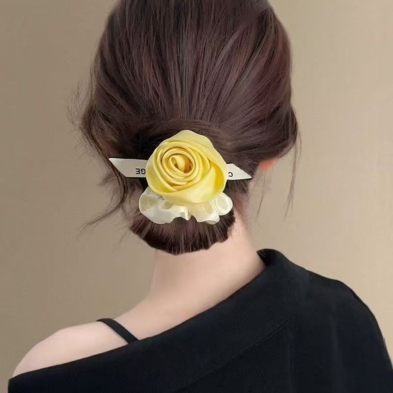 Satin Rose Flower Hair Scrunch - Ribbon Wired Satin ulasan dan harga